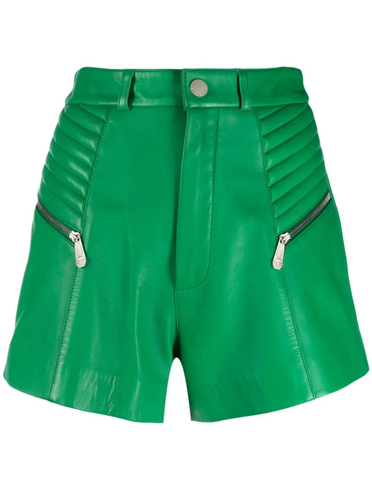 Ribbed High-Waist Leather Shorts