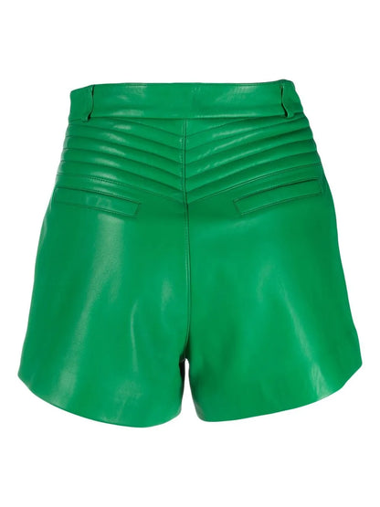 Ribbed High-Waist Leather Shorts