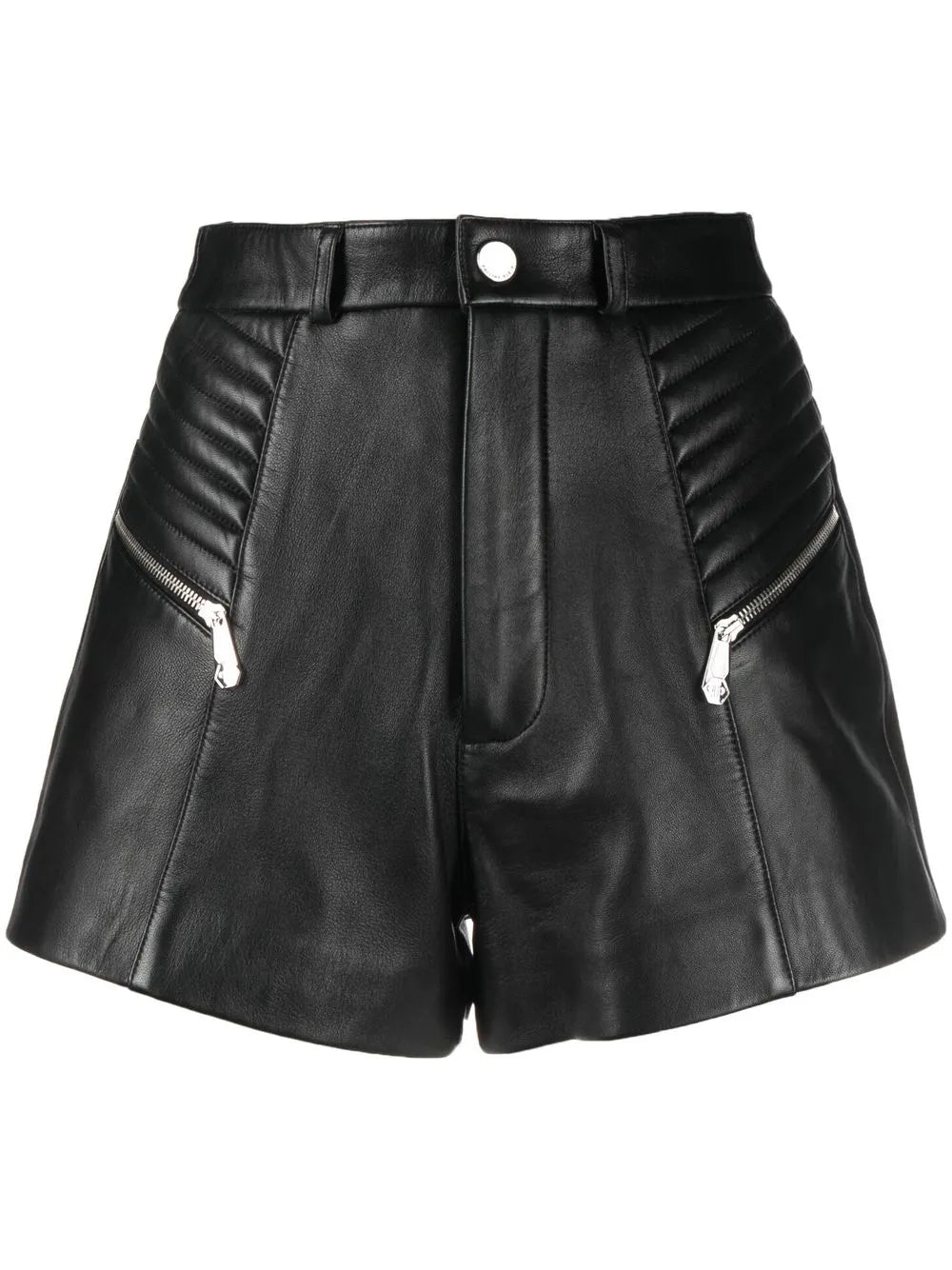 Zipper-Detail Leather Shorts