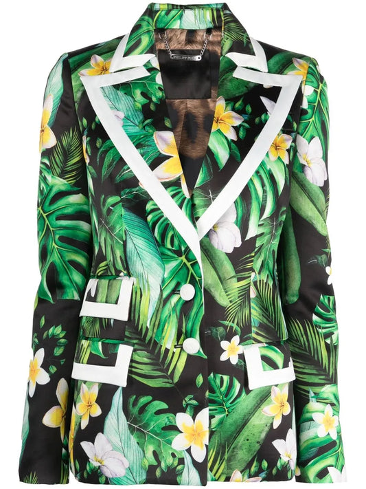 Floral-Print Single-Breasted Blazer