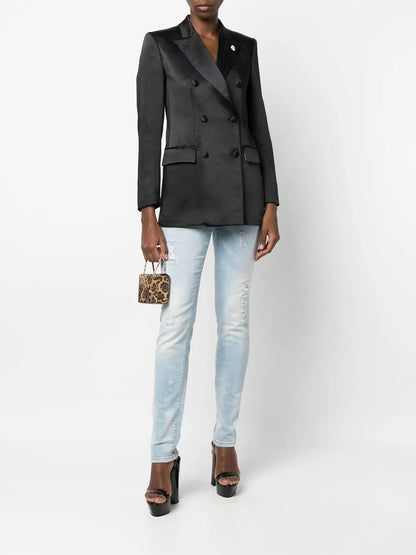 Double-Breasted Satin Blazer