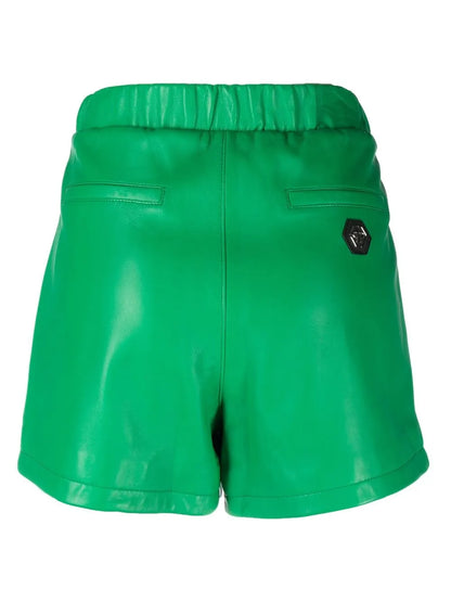 Rhinestone-Embellished Leather Shorts