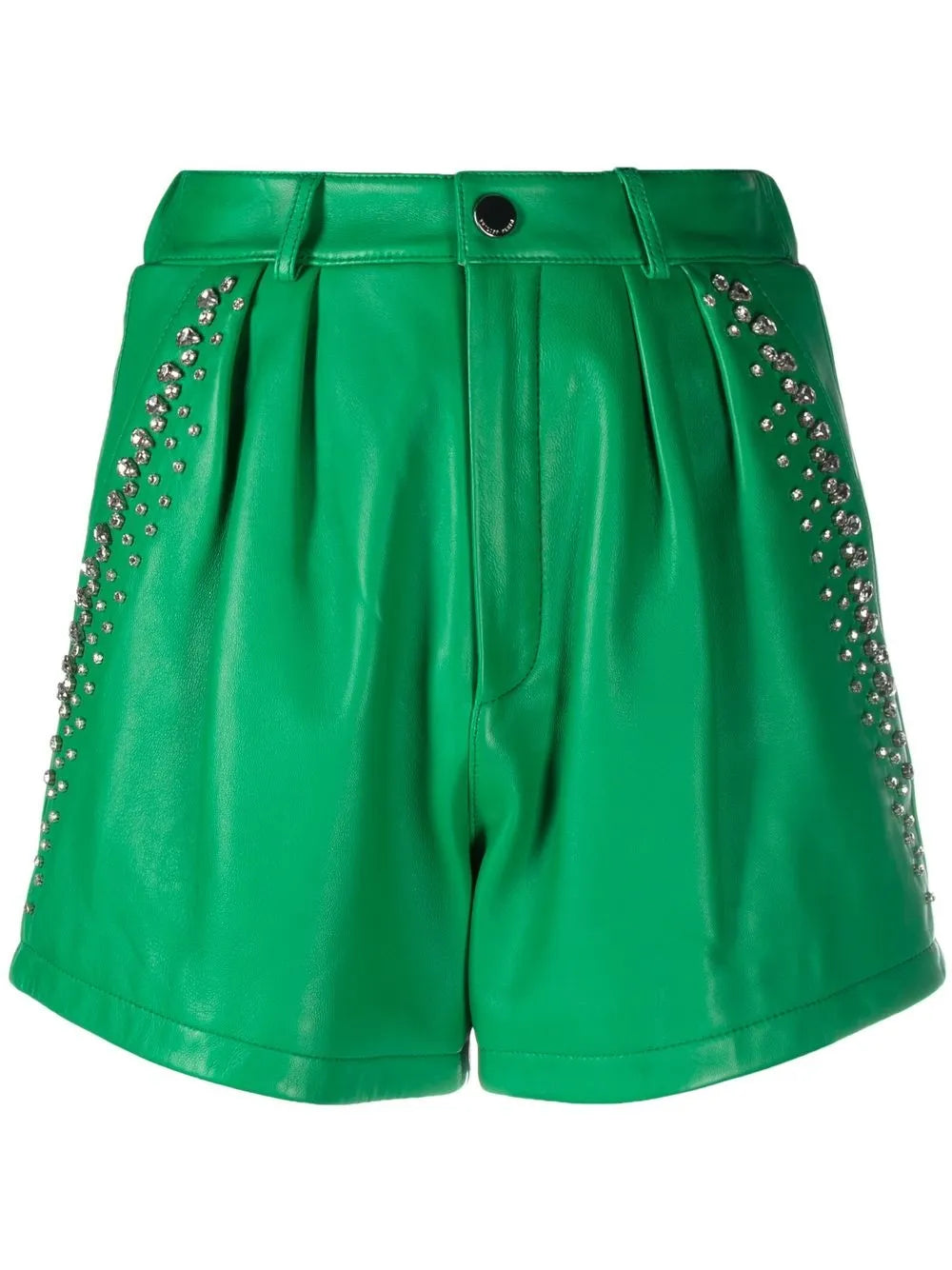 Rhinestone-Embellished Leather Shorts