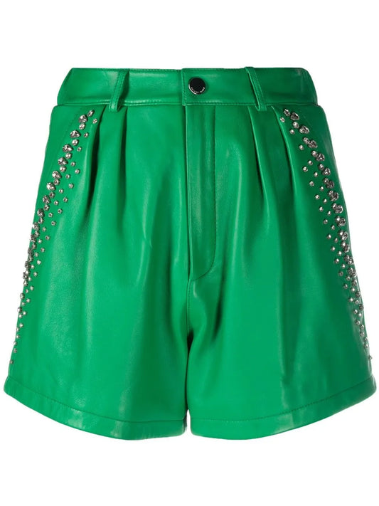 Rhinestone-Embellished Leather Shorts