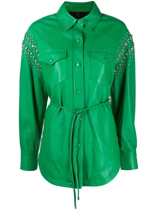 Stud-Embellished Leather Shirt