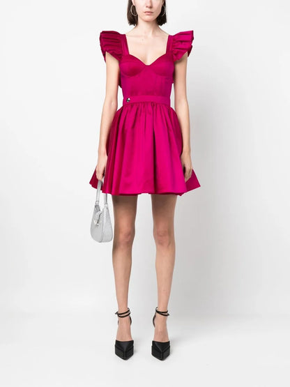 Ruffled-Sleeve Silk Mini Dress