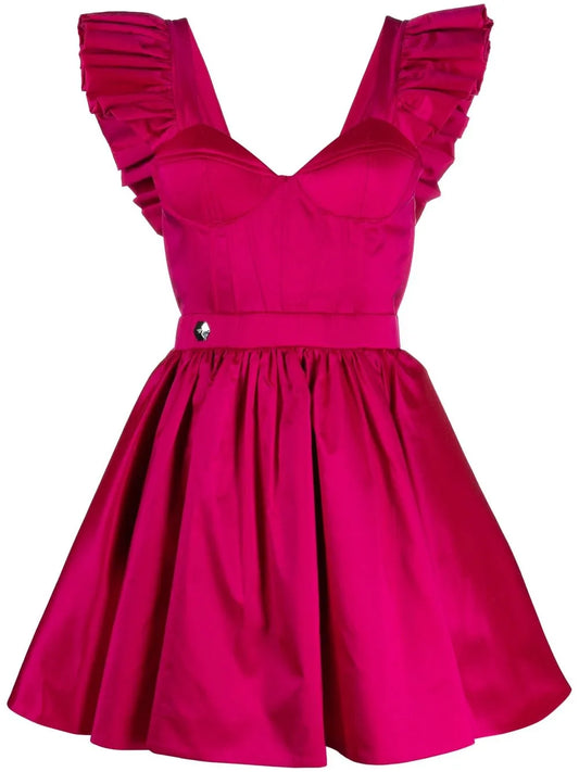 Ruffled-Sleeve Silk Mini Dress