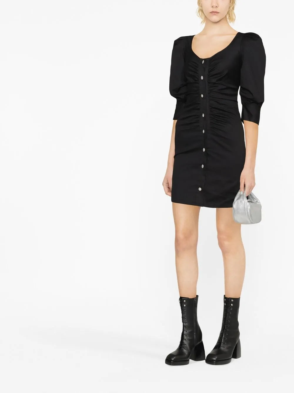 Crystal-Embellished Ruched Mini Dress