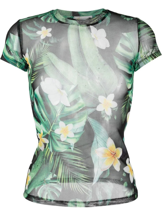 Sheer Graphic-Print T-Shirt