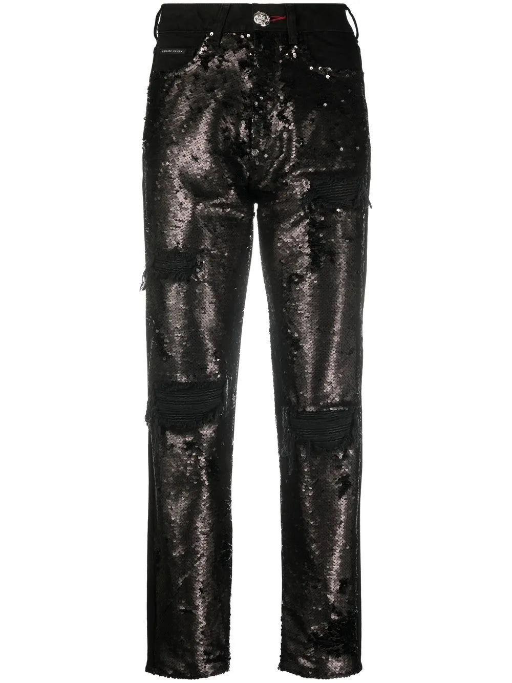 Sequin-Embellished High-Waisted Jeans