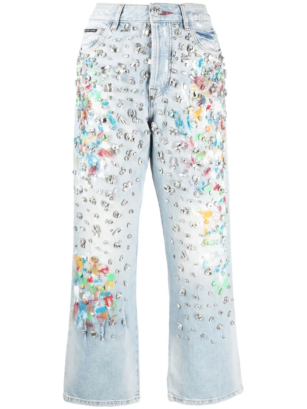 Cropped Rhinestone-Embellished Jeans