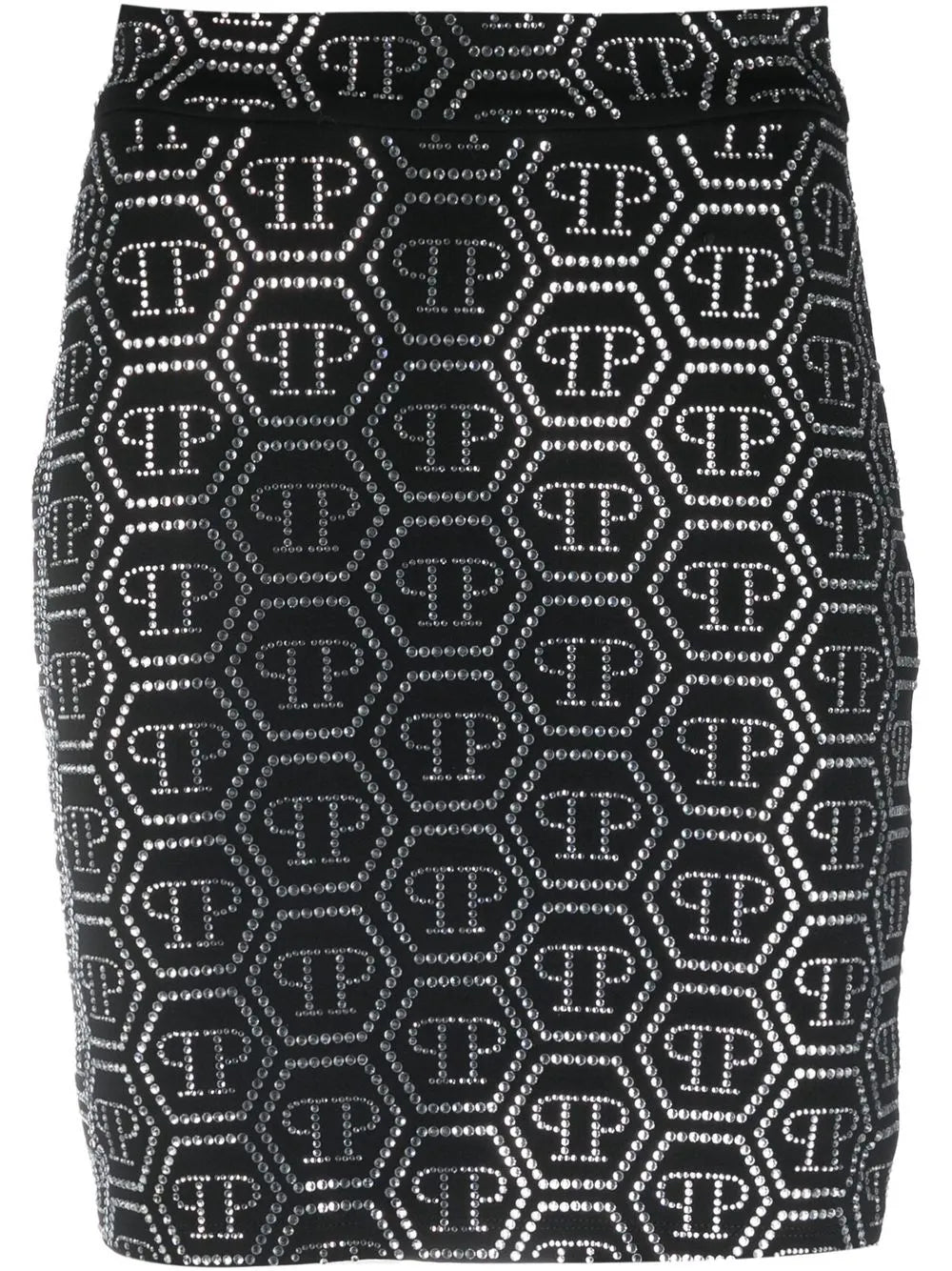Crystal-Embellished Monogram-Pattern Mini Skirt