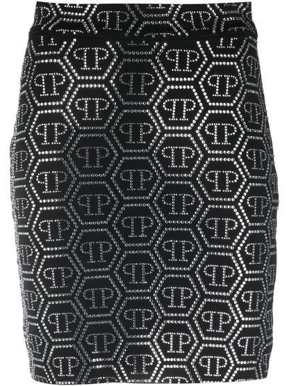 Crystal-Embellished Monogram-Pattern Mini Skirt