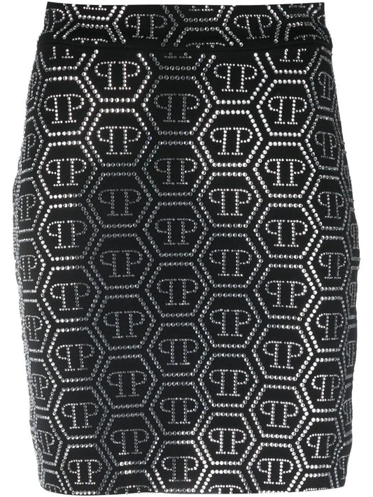Crystal-Embellished Monogram-Pattern Mini Skirt