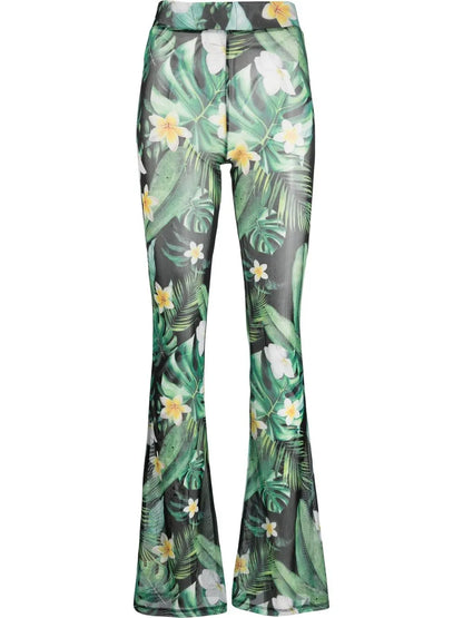 Hawaii-Print Flared Trousers