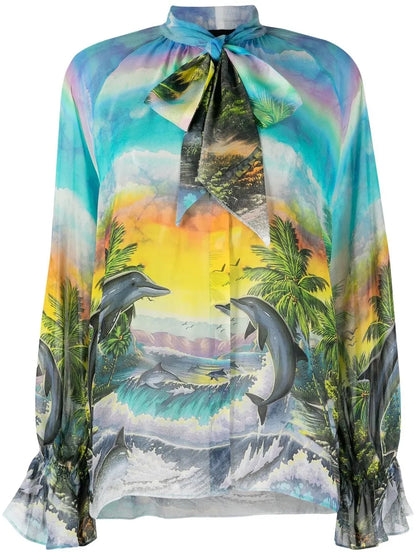Hawaii-Print Chiffon Shirt