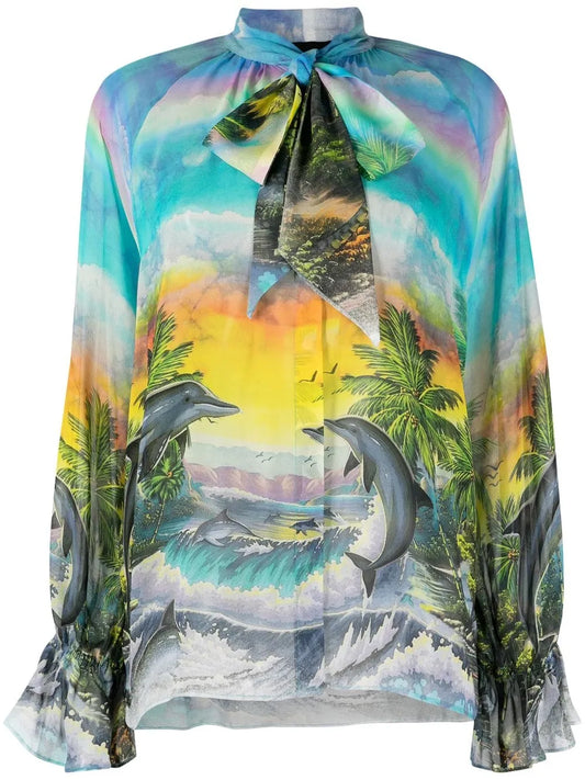 Hawaii-Print Chiffon Shirt