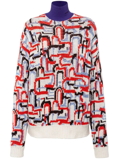 Abstract-Pattern Knitted Jumper