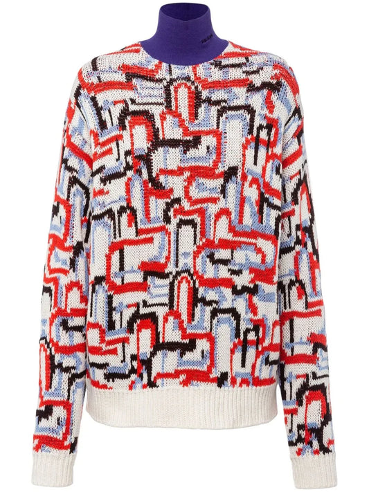 Abstract-Pattern Knitted Jumper