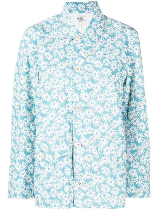 Floral-Print Canvas Chore Jacket