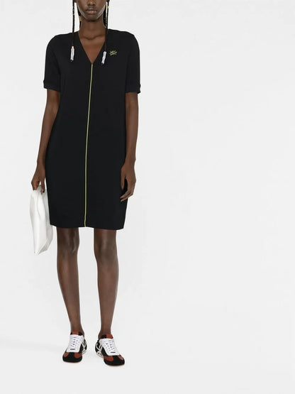 Logo-Embroidered V-Neck Mini Dress