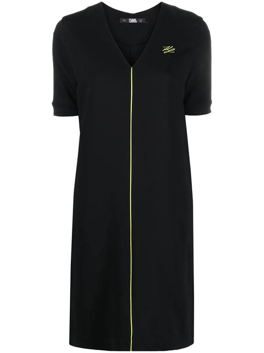 Logo-Embroidered V-Neck Mini Dress
