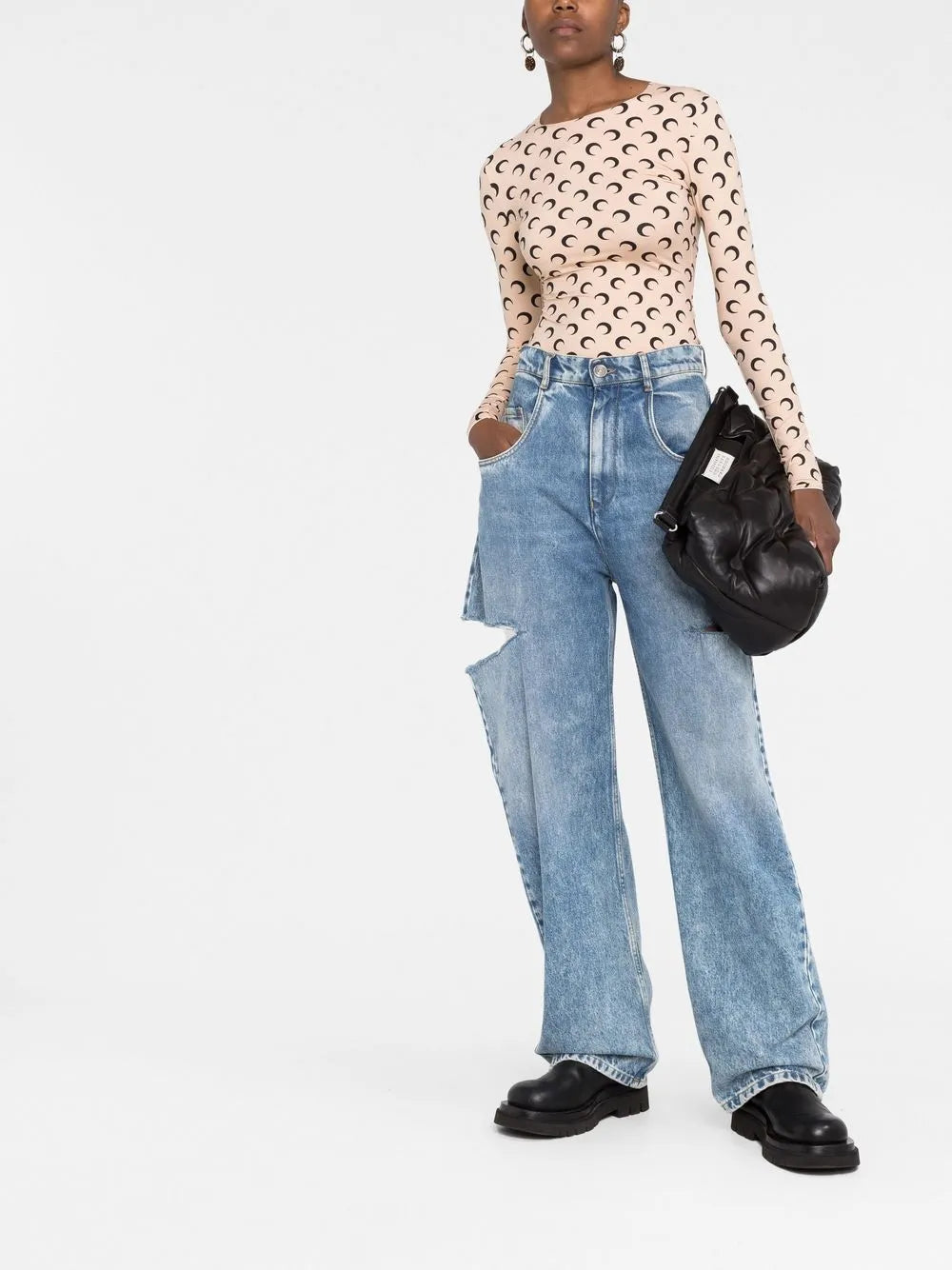 Crescent Moon-Print Second-Skin Top