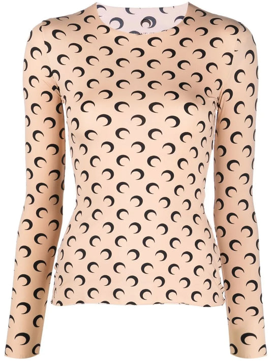 Crescent Moon-Print Second-Skin Top