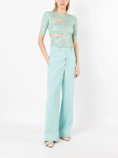 Sequin-Embellished Cut-Out Top