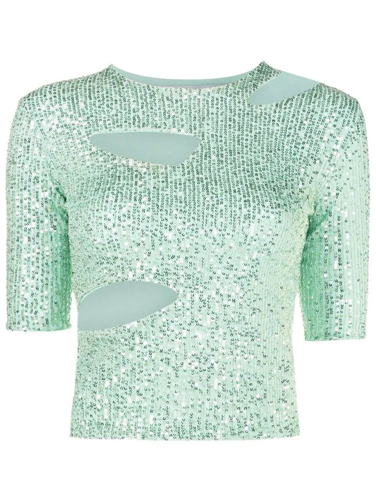 Sequin-Embellished Cut-Out Top