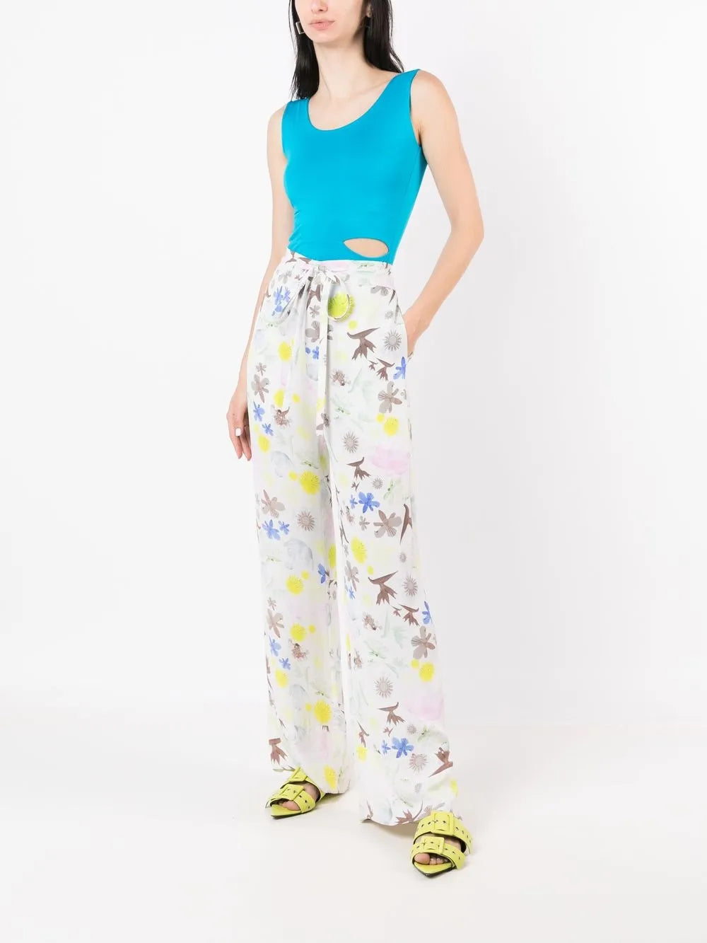 Floral-Print Drawstring Palazzo Pants