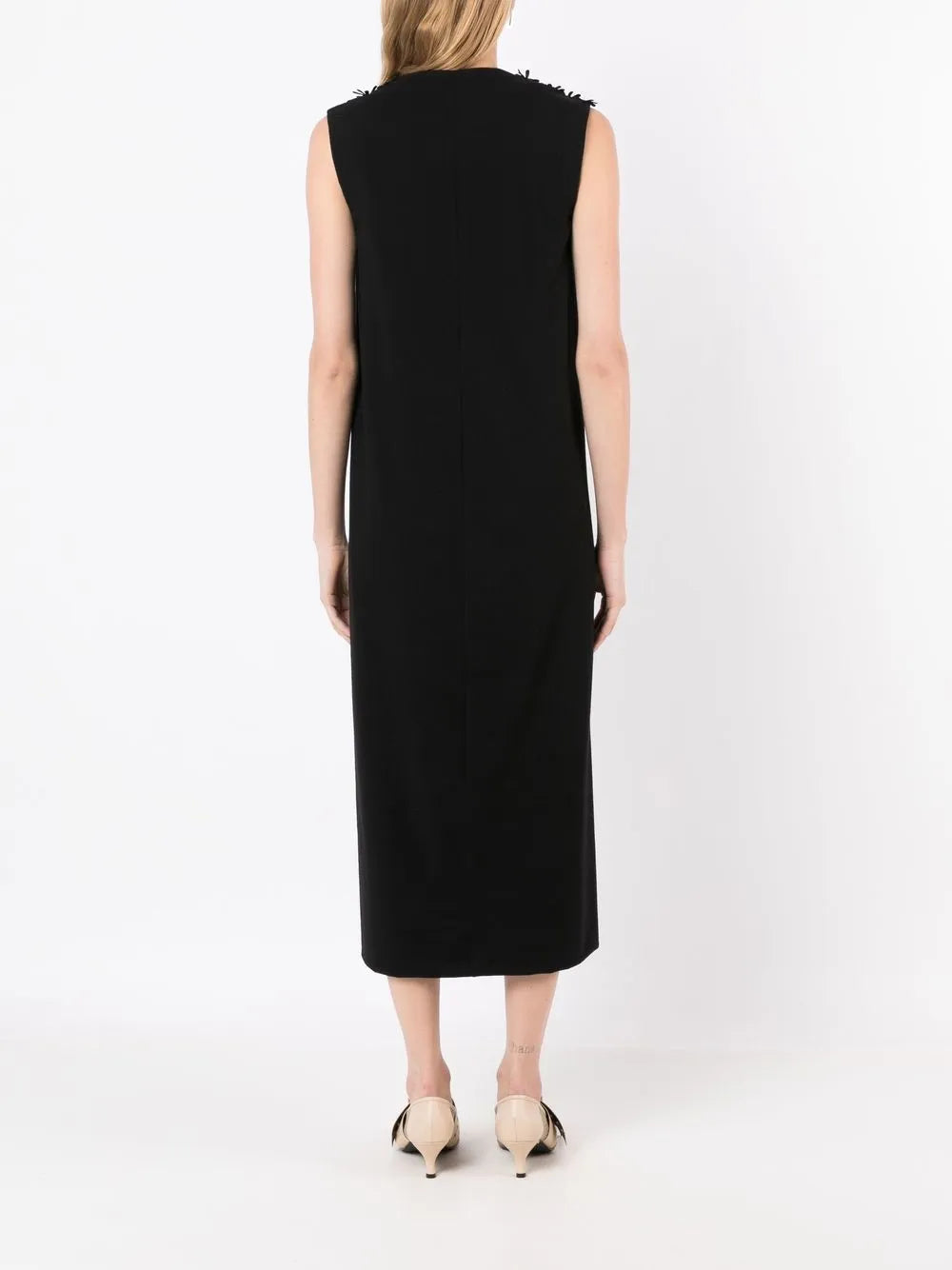 Floral-Appliqué Midi Dress