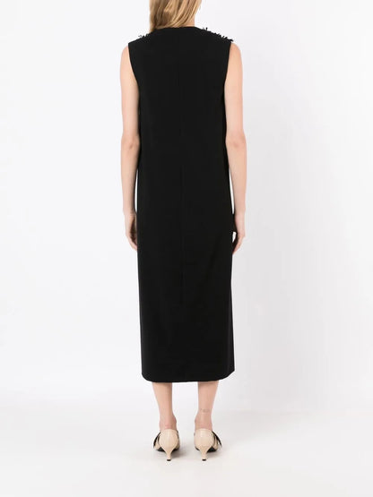 Floral-Appliqué Midi Dress