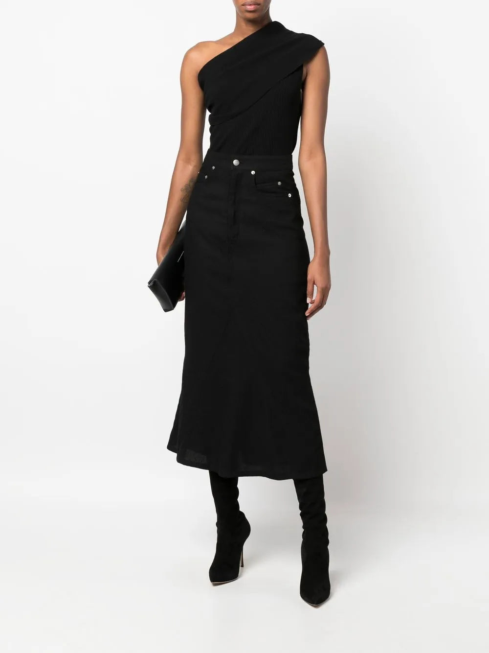 High-Waisted Wool Midi Skirt