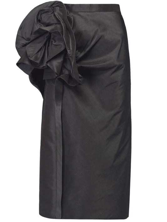 Moiré-Effect Ruffled Midi Skirt
