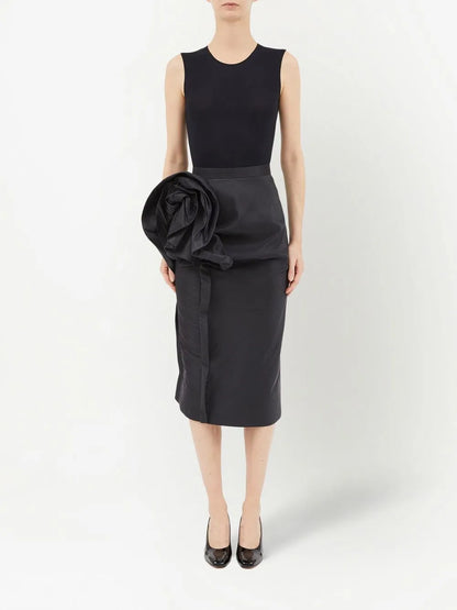 Moiré-Effect Ruffled Midi Skirt