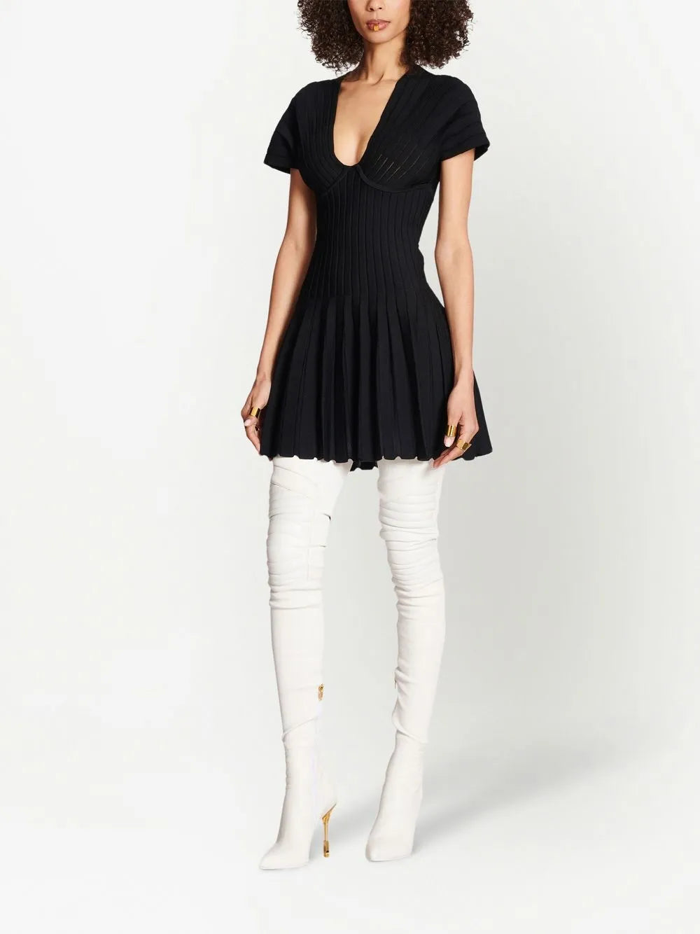 Pleated Mesh Mini Dress