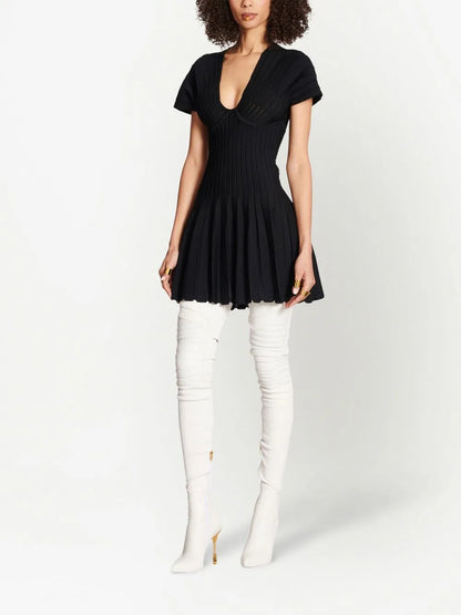 Pleated Mesh Mini Dress