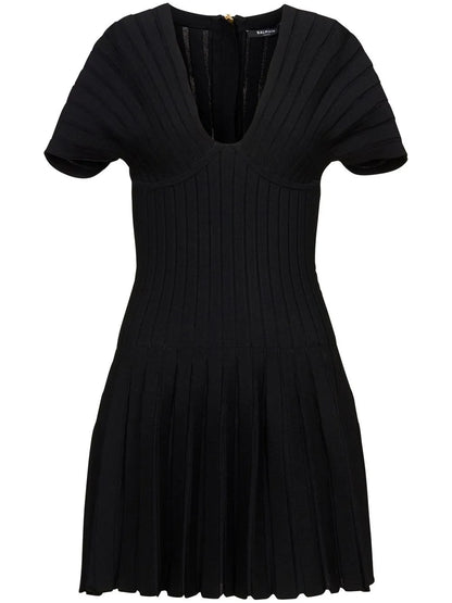 Pleated Mesh Mini Dress