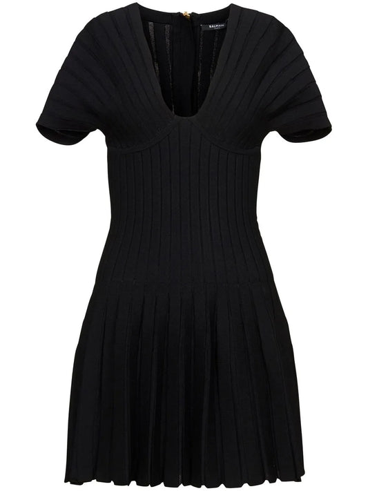 Pleated Mesh Mini Dress