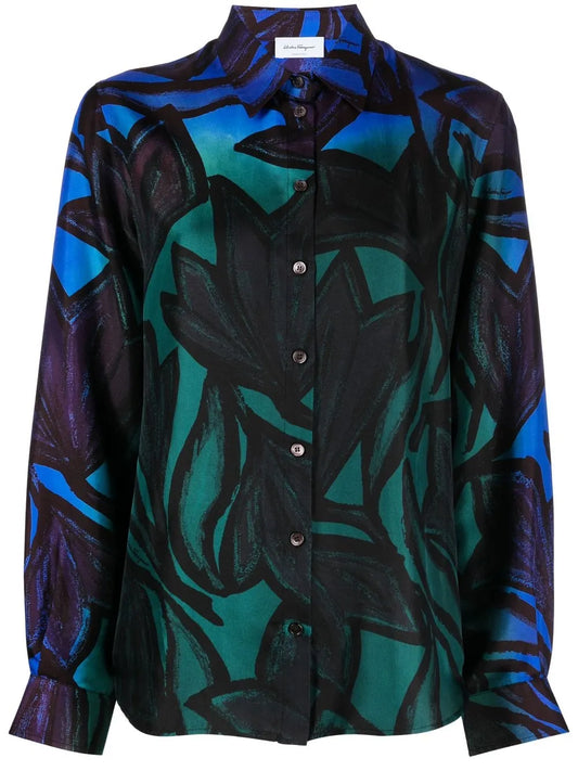 Graphic-Print Silk Shirt