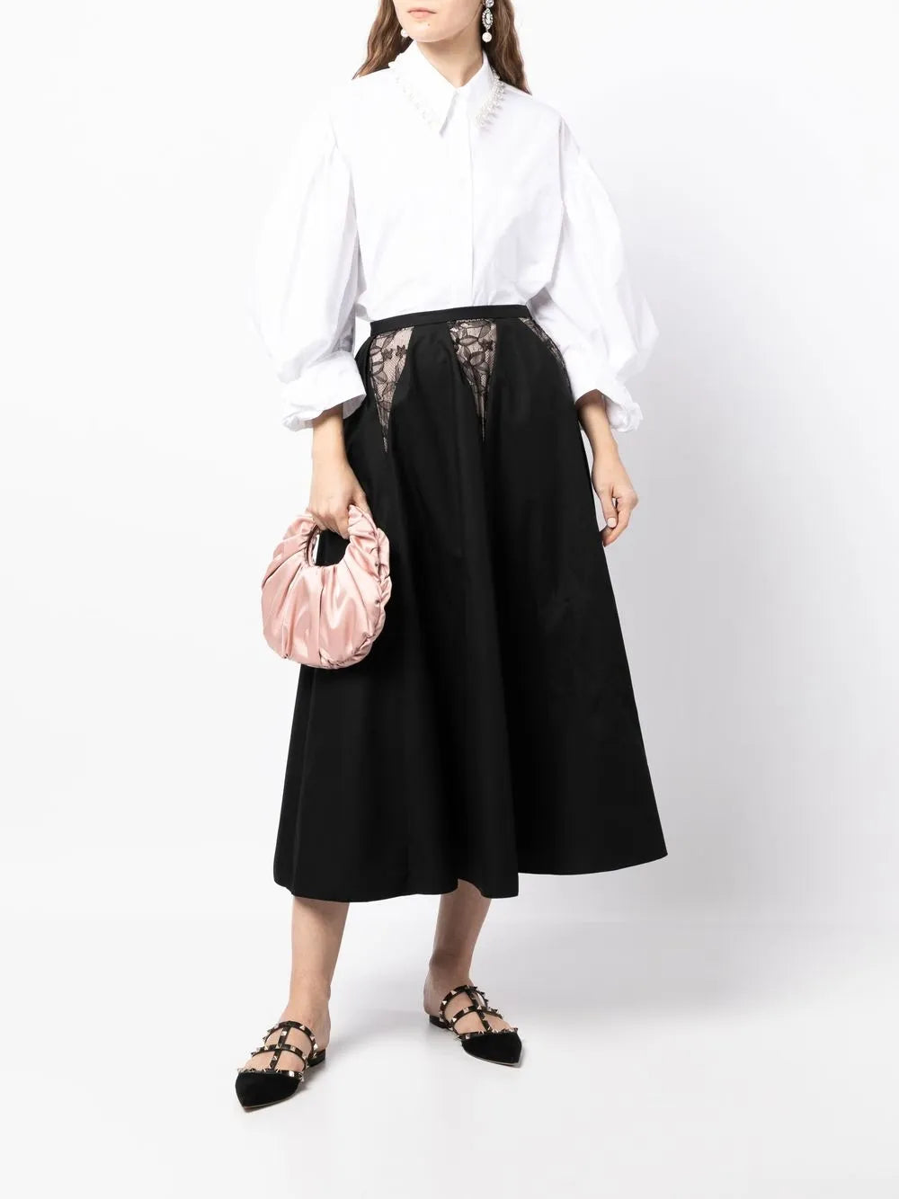 Lace-Detail High-Waist Skirt
