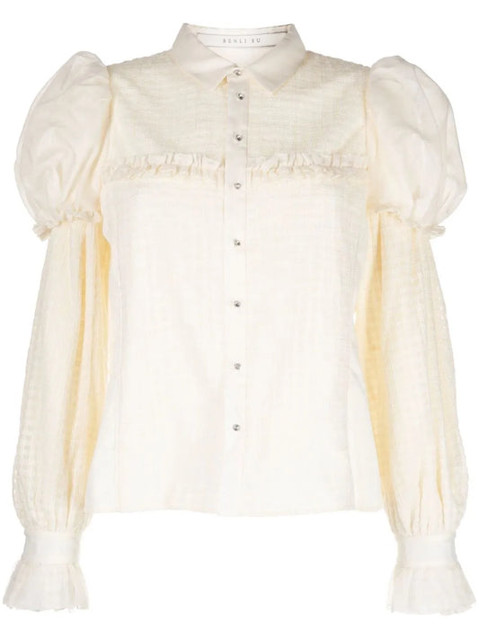 Textured Puff-Sleeve Blouse