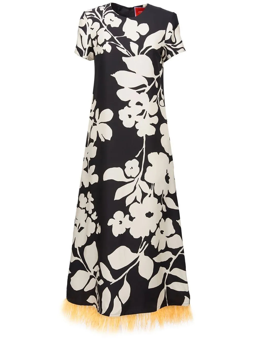 Swing Feather-Trim Silk Maxi Dress