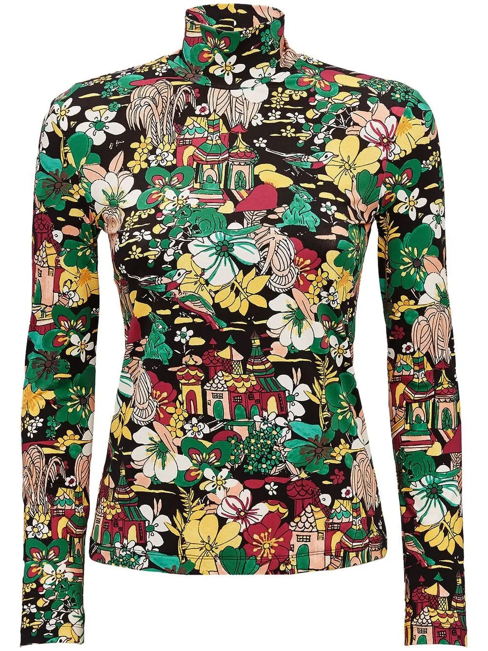 Floral Print Turtleneck Jersey