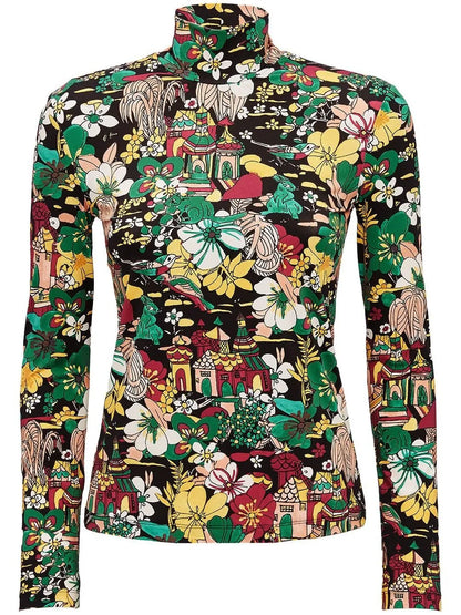 Floral Print Turtleneck Jersey