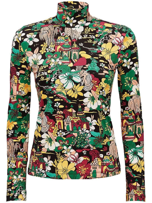 Floral Print Turtleneck Jersey