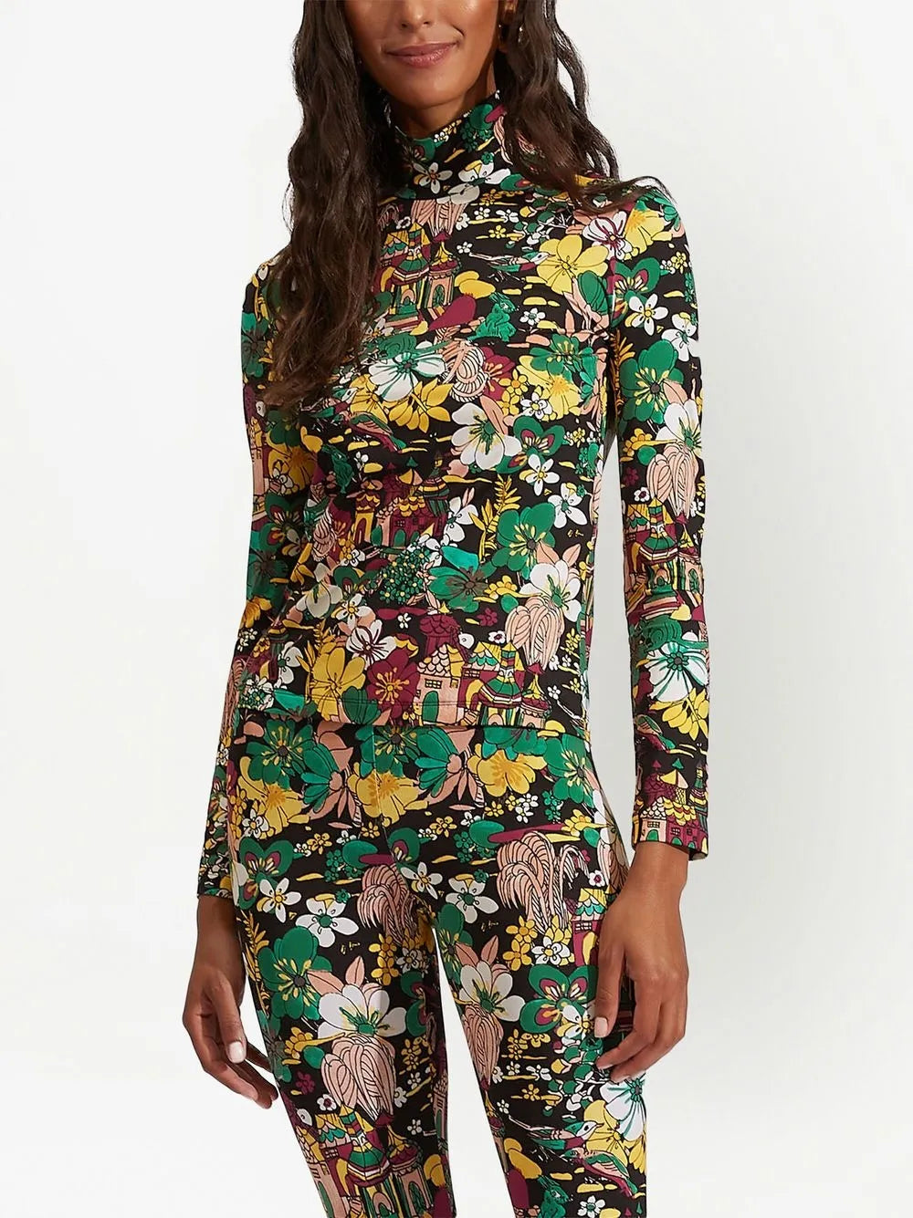 Floral Print Turtleneck Jersey