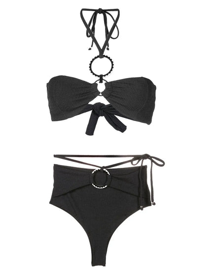 Ribbed-Detail Halterneck Bikini