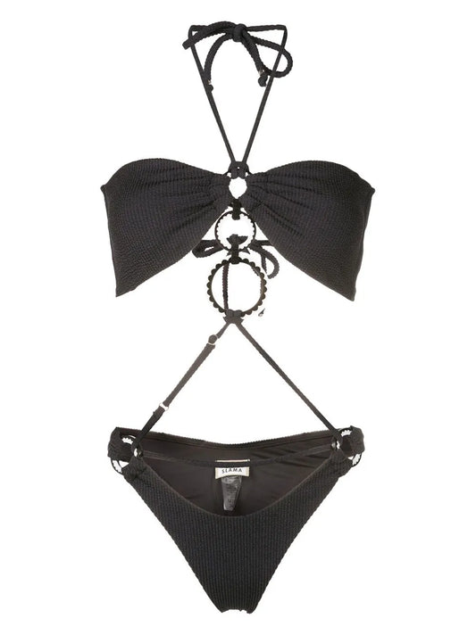 Ribbed-Detail Halterneck Swimsuit